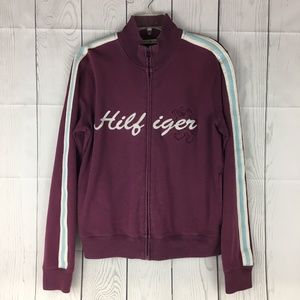 Tommy Hilfiger Track Jacket Sweatshirt Full Zip Purple Embroidered